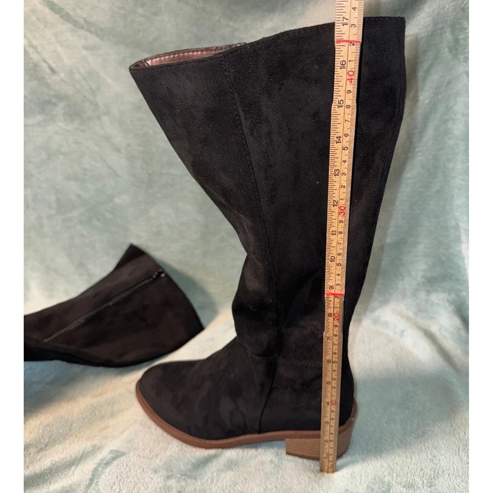 Unbranded Women Tall Riding Boots 39 Black Faux Suede Block Heel